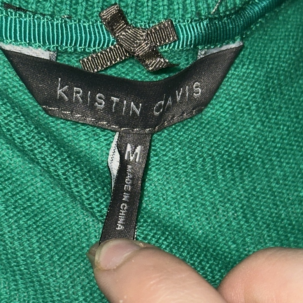green Kristin Davis button up long sleeve cardigan size medium - Picture 3 of 3